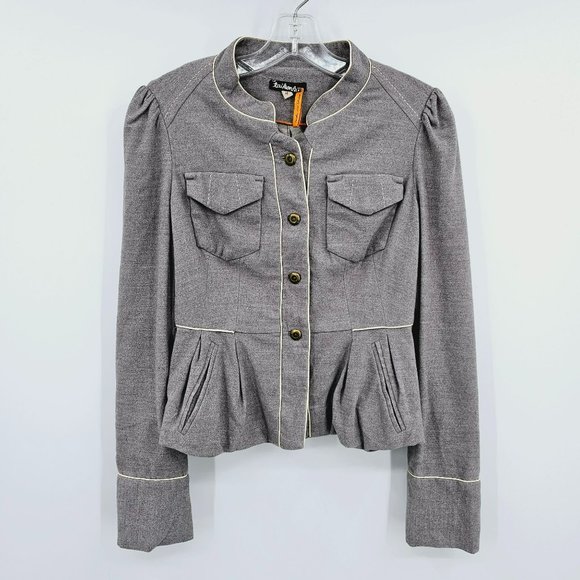 Anthropologie Taikonhu High Line Jacket Peplum Crop Blazer 4 Grey Button Front - Picture 1 of 14